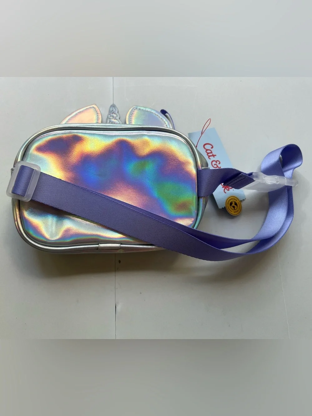 Cat & Jack Kids Fanny Pack Purple Unicorn Glitter Waist Bag with Stars